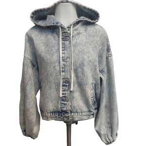 Forever 21 Acid Washed Button Down Denim Hoodie Jacket